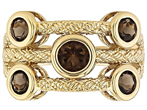Brown Smoky Quartz 18k Yellow gold Over Sterling Silver Ring  1.21ctw