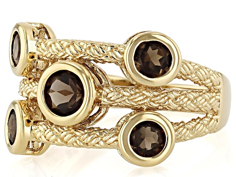 Brown Smoky Quartz 18k Yellow gold Over Sterling Silver Ring  1.21ctw