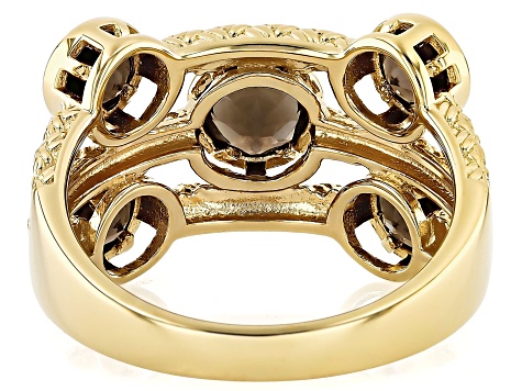 Brown Smoky Quartz 18k Yellow gold Over Sterling Silver Ring  1.21ctw