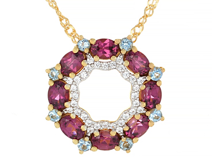 Grape Color Rhodolite 18K Yellow Gold Over Sterling Silver Pendant With Chain 1.97ctw