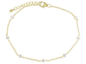 White Lab Created Sapphire 18k Yellow Gold Over Sterling Silver Anklet 0.69ctw