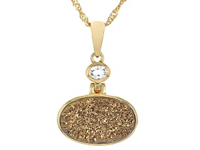 Golden Drusy Quartz 18K Yellow Gold Over Sterling Silver Pendant With Chain 3.99ctw