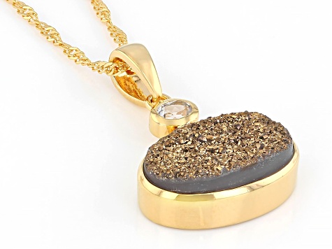 Golden Drusy Quartz 18K Yellow Gold Over Sterling Silver Pendant With Chain 3.99ctw