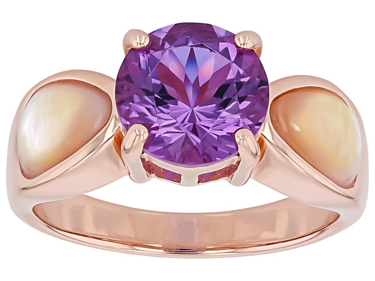 Purple Color Change Zandrite® 18K Rose Gold Over Inlay Sterling Silver Ring 2.25ctw
