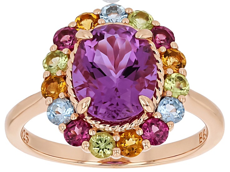 Purple Color Change Zandrite(R) 18K Rose Gold Over Sterling Silver Ring 3.22ctw