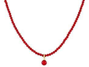 Red Bamboo Coral 18K Yellow Gold Over Sterling Silver Endless Beaded Necklace With Enhancer