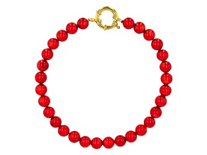 Red Bamboo Coral 18K Yellow Gold Over Sterling Silver Beaded Bracelet