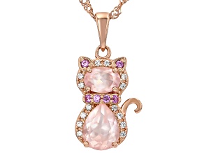 Rose Quartz 18k Rose Gold Over Sterling Silver Cat Pendant With Chain 2.05ctw