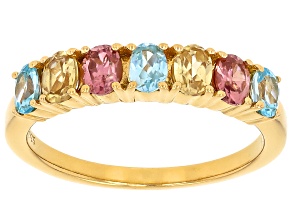 Yellow, Blue and Blush Zircon 18K Yellow Gold Over Sterling Silver Band Ring 1.55ctw