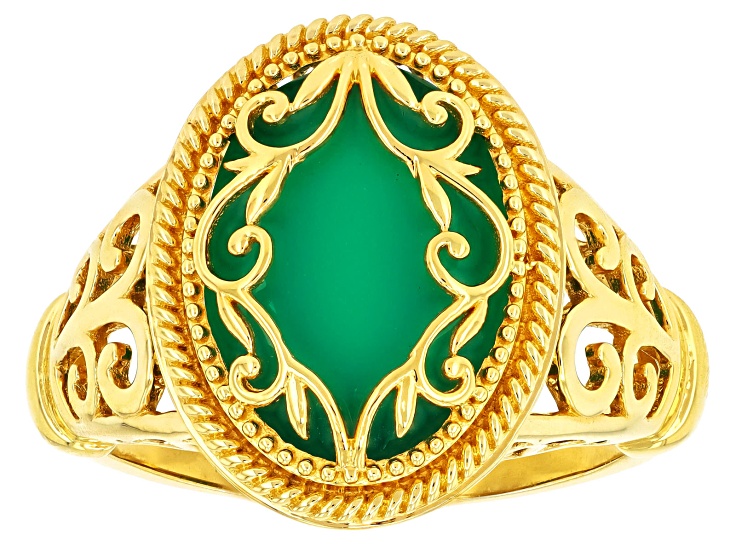 Green Onyx 18K Yellow Gold Over Sterling Silver Solitaire Ring 4.50ctw