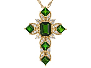 Green Chrome Diopside 18K Yellow Gold Over Sterling Silver Pendant With Chain 3.22ctw