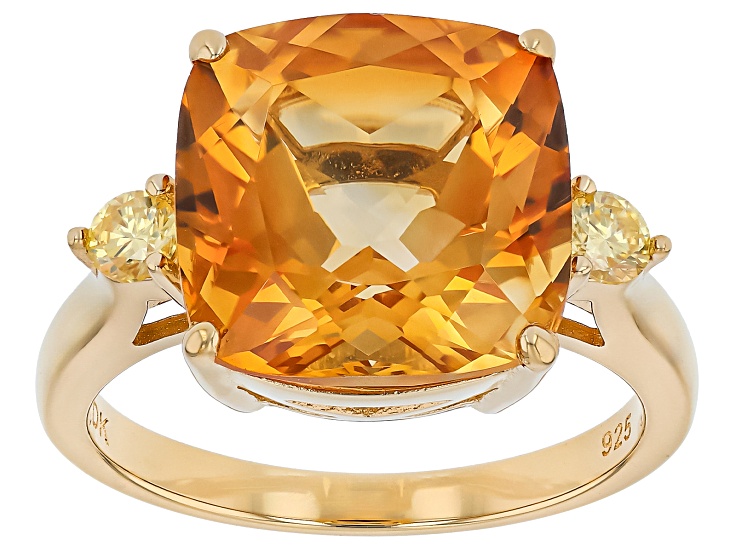 Orange Madeira Citrine With Yellow Moissanite 18K Yellow Gold Over Sterling Silver Ring 6.80ctw
