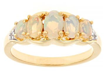 Picture of Ethiopian Opal With White Zircon 18k Yellow Gold Over Sterling Silver Ring 0.62ctw