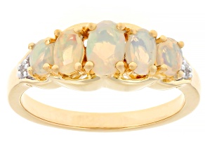 Ethiopian Opal With White Zircon 18k Yellow Gold Over Sterling Silver Ring 0.62ctw