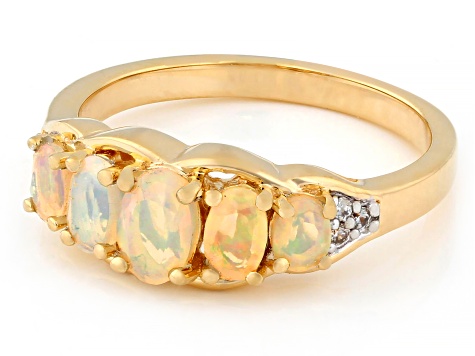 Ethiopian Opal With White Zircon 18k Yellow Gold Over Sterling Silver Ring 0.62ctw