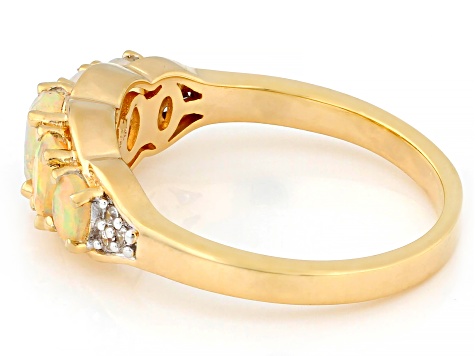 Ethiopian Opal With White Zircon 18k Yellow Gold Over Sterling Silver Ring 0.62ctw