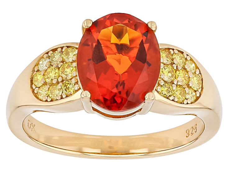 Orange Madeira Citrine with Lab Grown Yellow Diamond 18k Yellow Gold Over Silver Ring 2.18ctw