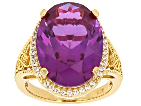 Color Change Lab Created Sapphire 18k Yellow Gold Over Sterling Silver Ring 12.58ctw