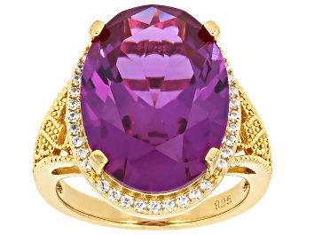 Picture of Color Change Lab Created Sapphire 18k Yellow Gold Over Sterling Silver Ring 12.58ctw