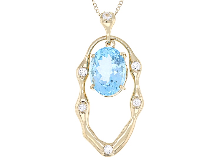Sky Blue Topaz With White Topaz 18k Yellow Gold Over Sterling Silver Pendant With Chain 11.12ctw