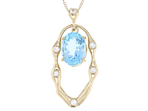 Sky Blue Topaz With White Topaz 18k Yellow Gold Over Sterling Silver Pendant With Chain 11.12ctw