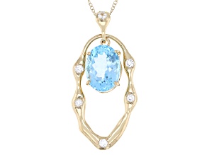 Sky Blue Topaz With White Topaz 18k Yellow Gold Over Sterling Silver Pendant With Chain 11.12ctw