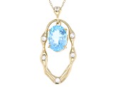 Sky Blue Topaz With White Topaz 18k Yellow Gold Over Sterling Silver Pendant With Chain 11.12ctw