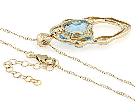 Sky Blue Topaz With White Topaz 18k Yellow Gold Over Sterling Silver Pendant With Chain 11.12ctw