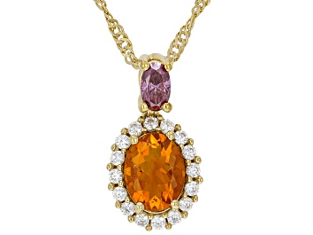 Picture of Orange Fire Opal 18K Yellow Gold Over Sterling Silver Pendant with Chain 1.02ctw