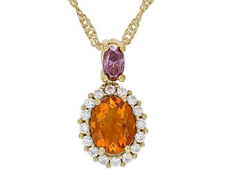 Orange Fire Opal 18K Yellow Gold Over Sterling Silver Pendant with Chain 1.02ctw