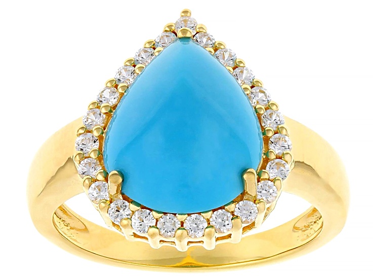 Sleeping Beauty Turquoise With White Zircon 18k Yellow Gold Over