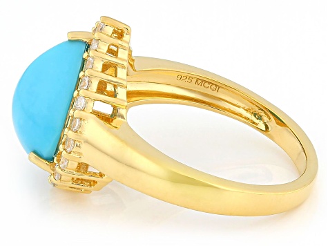 Sleeping Beauty Turquoise With White Zircon 18k Yellow Gold Over