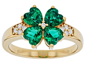 Lab Created Green Emerald with Moissanite 18K Yellow Gold Over Sterling Silver Ring 1.44ctw