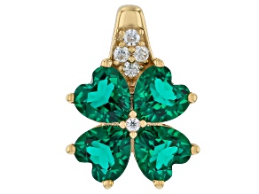 Lab Created Green Emerald with Moissanite 18K Yellow Gold Over Sterling Silver Pendant 1.72ctw