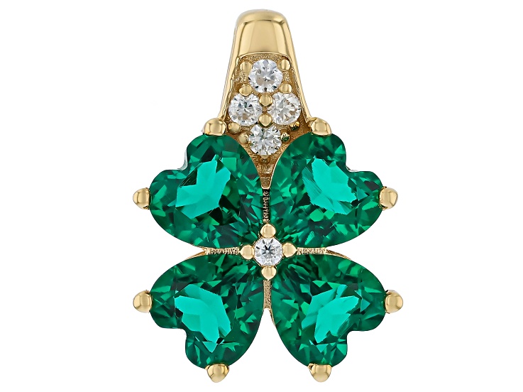 Lab Created Green Emerald with Moissanite 18K Yellow Gold Over Sterling Silver Pendant 1.72ctw