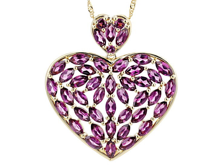 Grape Color Rhodolite 18K Yellow Gold Over Sterling Silver Pendant with Chain 10.7ctw