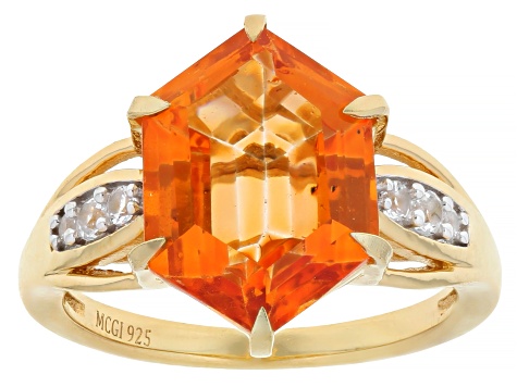 Mandarin Orange Topaz with White Topaz 18K Yellow Gold Over Sterling Silver Ring 5.47ctw