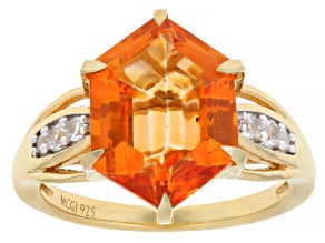 Mandarin Orange Topaz with White Topaz 18K Yellow Gold Over Sterling Silver Ring 5.47ctw
