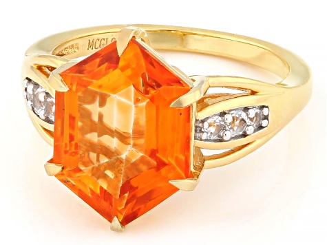 Mandarin Orange Topaz with White Topaz 18K Yellow Gold Over Sterling Silver Ring 5.47ctw