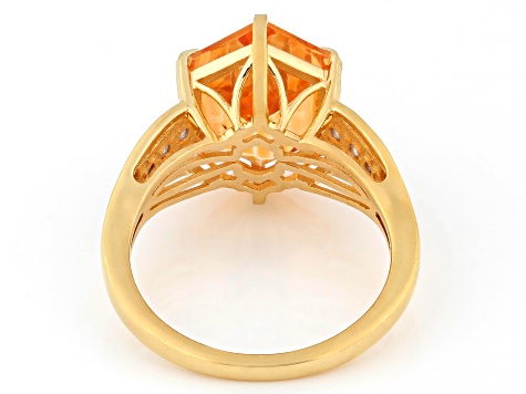 Mandarin Orange Topaz with White Topaz 18K Yellow Gold Over Sterling Silver Ring 5.47ctw