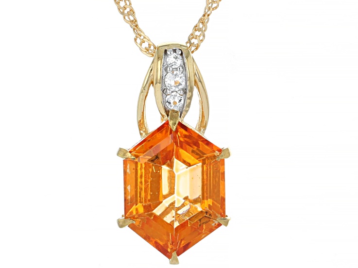 Mandarin Orange Topaz with White Topaz 18K Yellow Gold Over Sterling Silver Pendant 5.47ctw