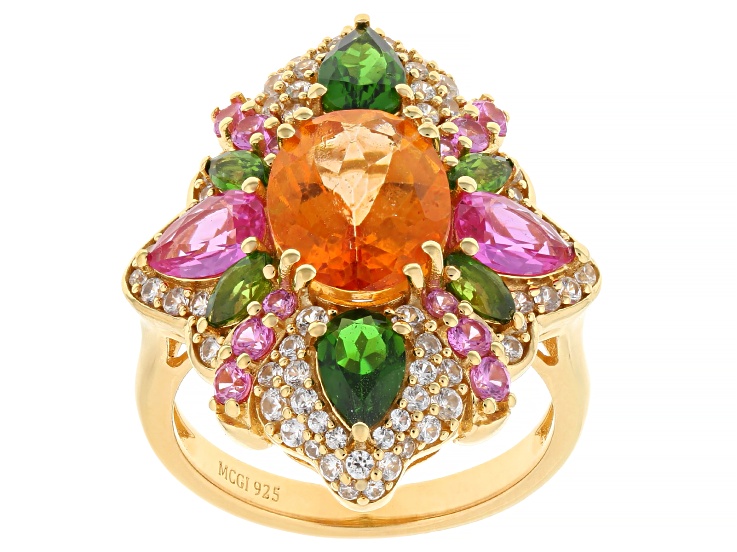 Mandarin Color Orange Topaz with Multi Gemstone 18K Yellow Gold