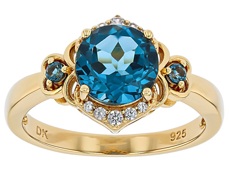 London Blue Topaz With White Zircon 18k Gold over Sterling Silver