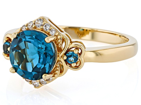 London Blue Topaz With White Zircon 18k Gold over Sterling Silver