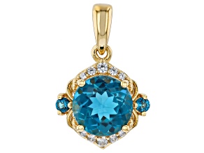 London Blue Topaz With White Zircon 18K Yellow Gold Over Sterling Silver Pendant 2.12ctw