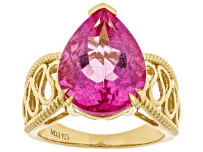 Hot Pink Quartz 18K Yellow Gold Over Sterling Silver Ring 6.75ct