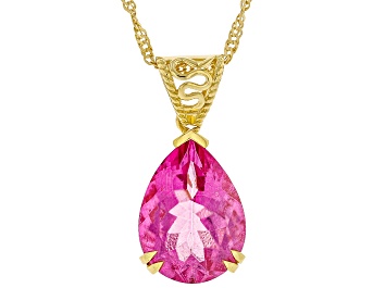 Picture of Hot Pink Quartz 18K Yellow Gold Over Sterling Silver Pendant with Chain 6.75ct
