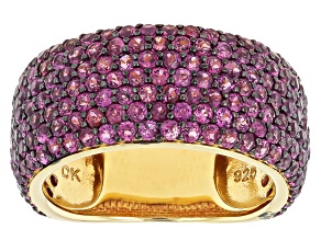Raspberry Rhodolite 18K Yellow Gold Over Sterling Silver Eternity Band Ring 2.93Ctw