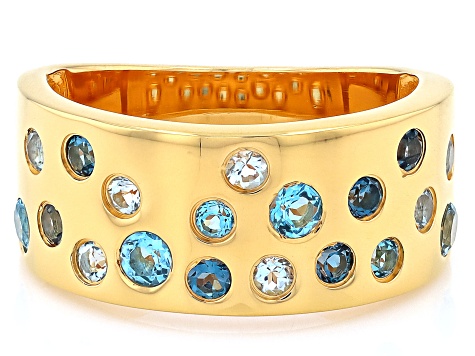 Multi Topaz 18K Yellow Gold Over Silver Ring 0.86ctw