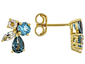Multi Color Topaz 18K Yellow Gold Over Silver Earrings 2.04ctw